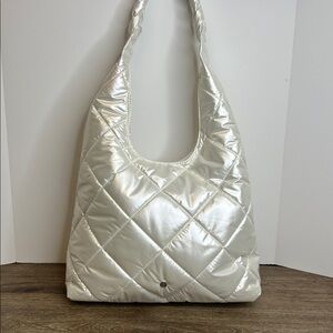 House of Harlow 1960 Pearl White Quilted Puffer Shoulder Bag